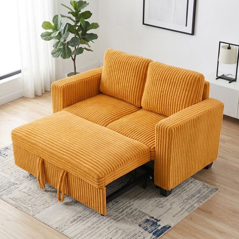 Canapé-lit modulaire en velours côtelé avec lit escamotable Corduroy, Orange