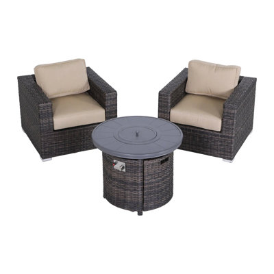 3 Outdoor Seating Assembly With 55000 Fire Pit, Chairs, And Fade- Covers 3, Convention, Rustproof Aluminum Frame, Deep Club Machine-Washable Cushions
