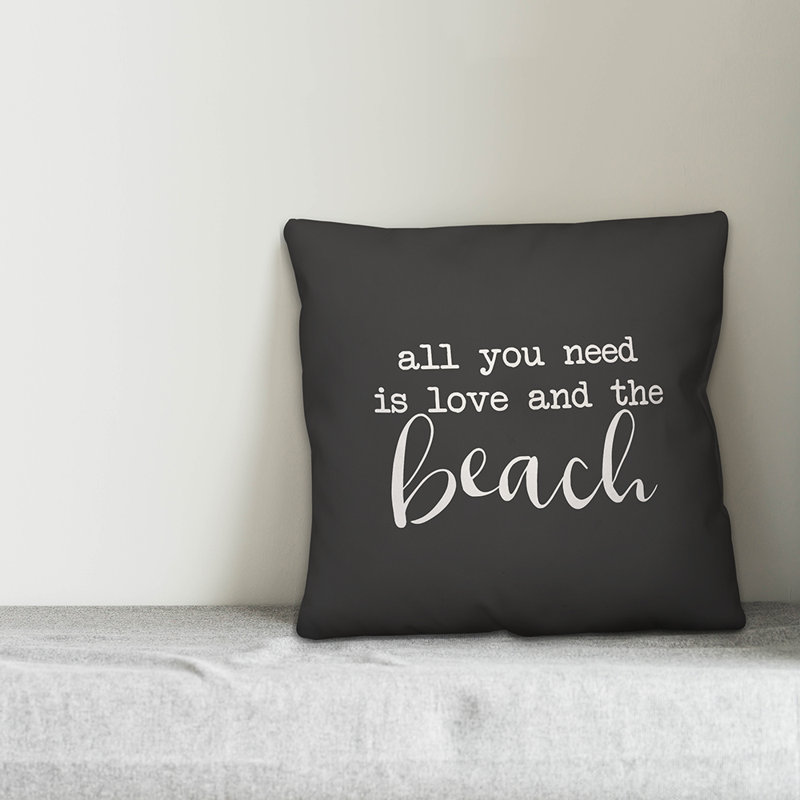  Coussin intérieur / extérieur All You Need is Love and a Beach, H 20 po x l 20 po, Noir / blanc