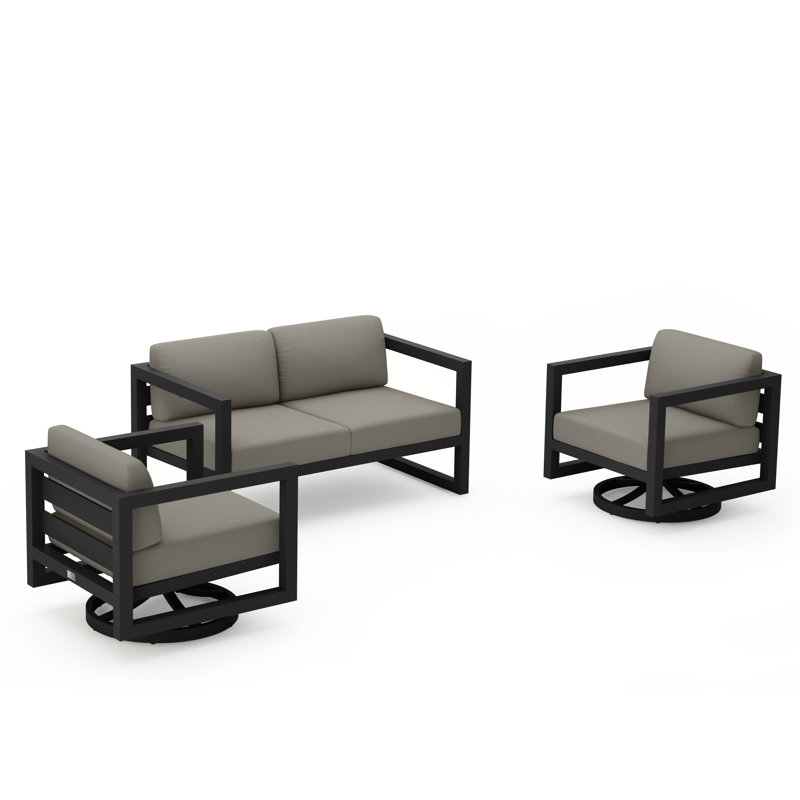 Avion 3 Piece Loveseat Set With Swivel, Canvas Charcoal Sunbrella® Canvas, Slate