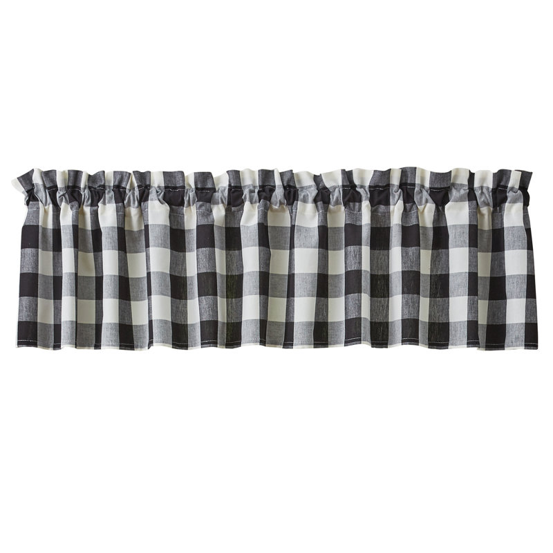 Anaissa Cotton Checkered Tailored Window Valance, Black/Cream