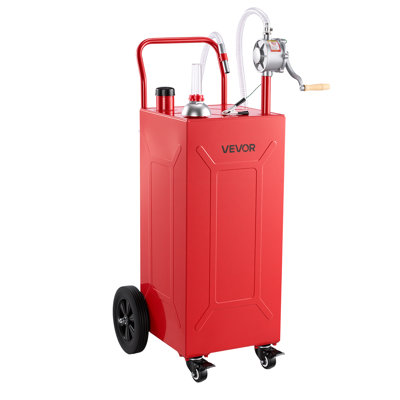 30 Gallon Fuel Gas Caddy, Carbon Steel, Portable Fuel Transfer Storage Tank with Manual Pump and 4 Wheels, Gasoline Diesel Can Container, for Cars, Lawn Mowers, ATVs, Boats, Motorcycles, Red