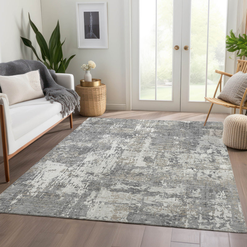 Tapis abstrait lavable à la machine de qualité supérieure Mayfield AMF1008, Rectangle 5 pi x 7 pi 6 po
