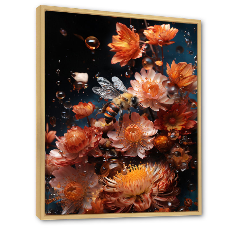 «Colorful Bee III», reproduction d'art sur toile, H 44 po x l 34 po, Cadre flottant brun