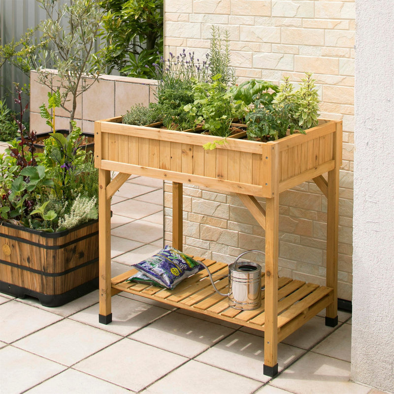 8 Pocket Herb Planter Natural,Wooden Raised Planter