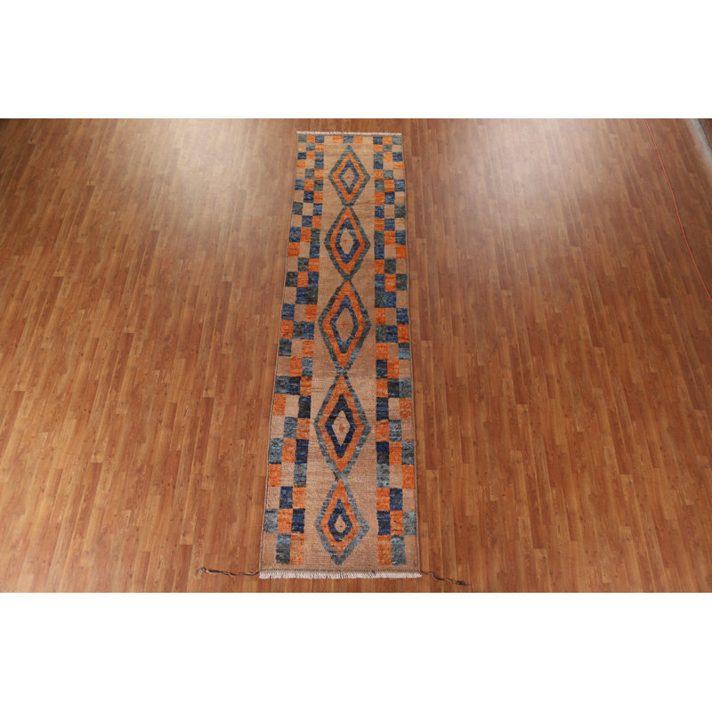 Tapis de couloir damier marocain noué à la main 3 x 13