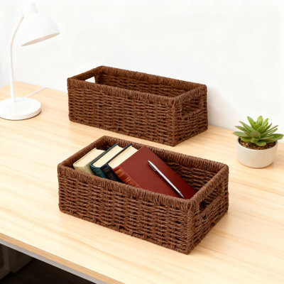Storage Baskets With Handles, 2-Pack Woven Organizer Bins For Bathroom, Living Room, And Home Decor