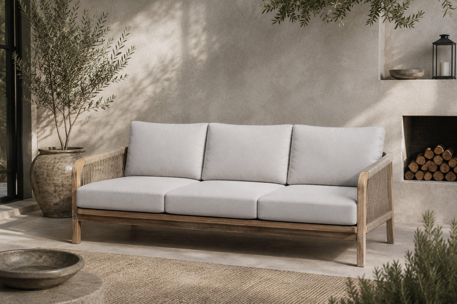 Joly 80" Acacia Patio Sofa, Beige