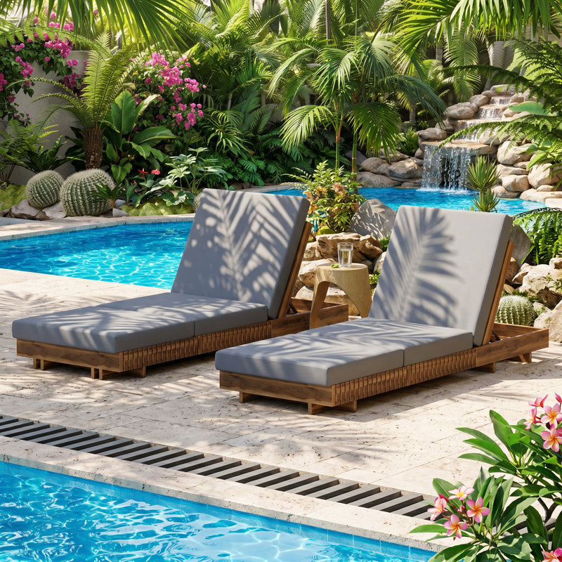 Chaise longue d'extérieur inclinable en bois d'acacia massif de l 27,2 po x P 76,8 po x H 5,9 po Christopher Knight Home