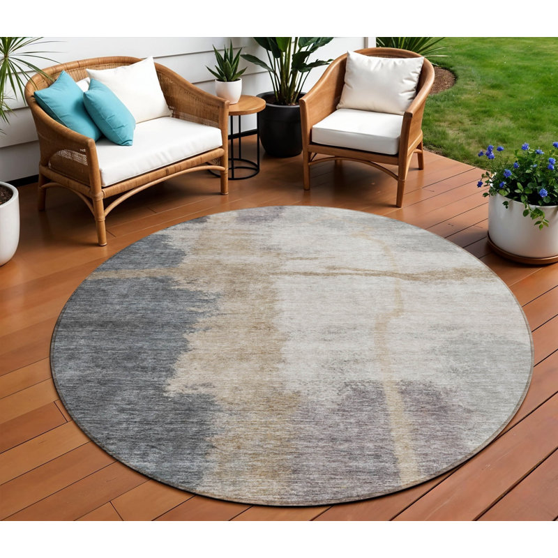 Tapis d'intérieur rond lavable abstrait gris anthracite 8 pi