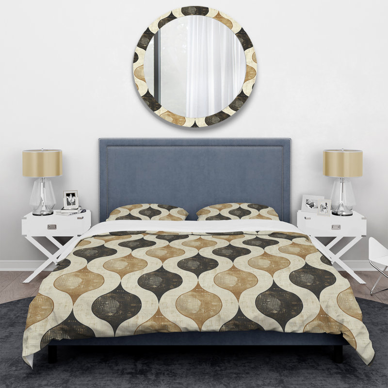 Ensemble de housse de couette moderne brun et beige Ogee Patterns I, Housse de couette très grand et 2 très grandes t