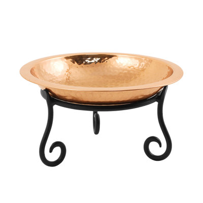 Hammered Copper Birdbath with Short Stand