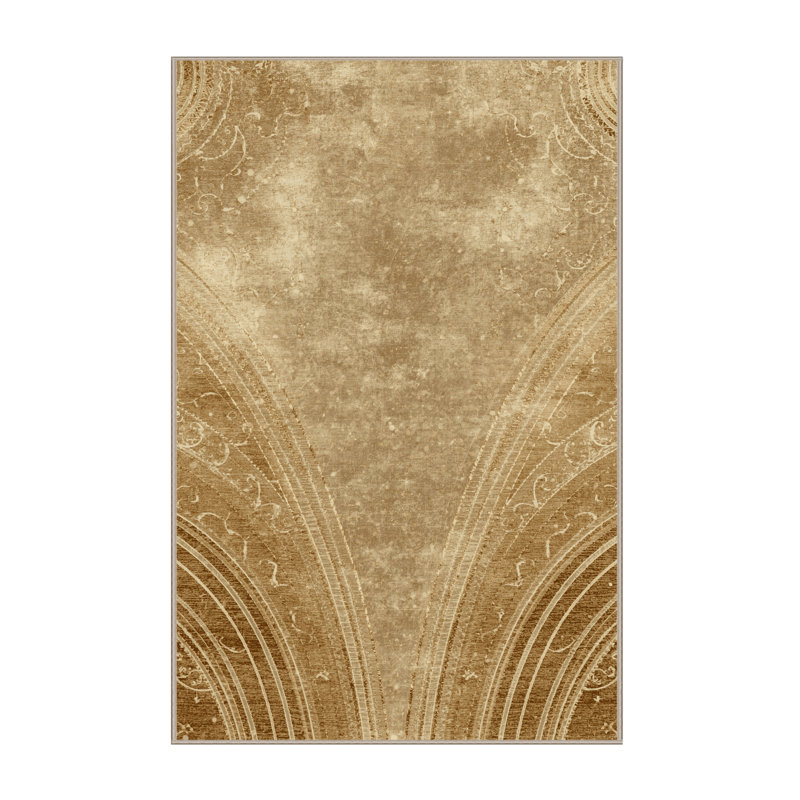 Machine Washable Hartsdale New Years Modern & Contemporary Abstract Rug in Brown – Beige Binding, 8x12