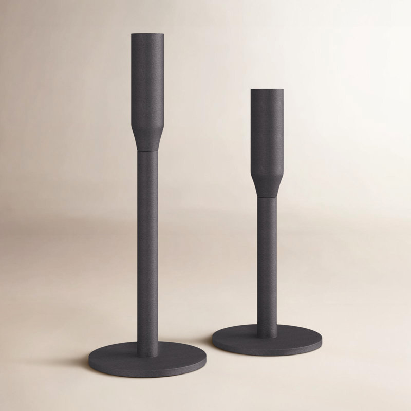 Belden Ferrox Forged Metal Taper Candle Holders in Black, Set of 2