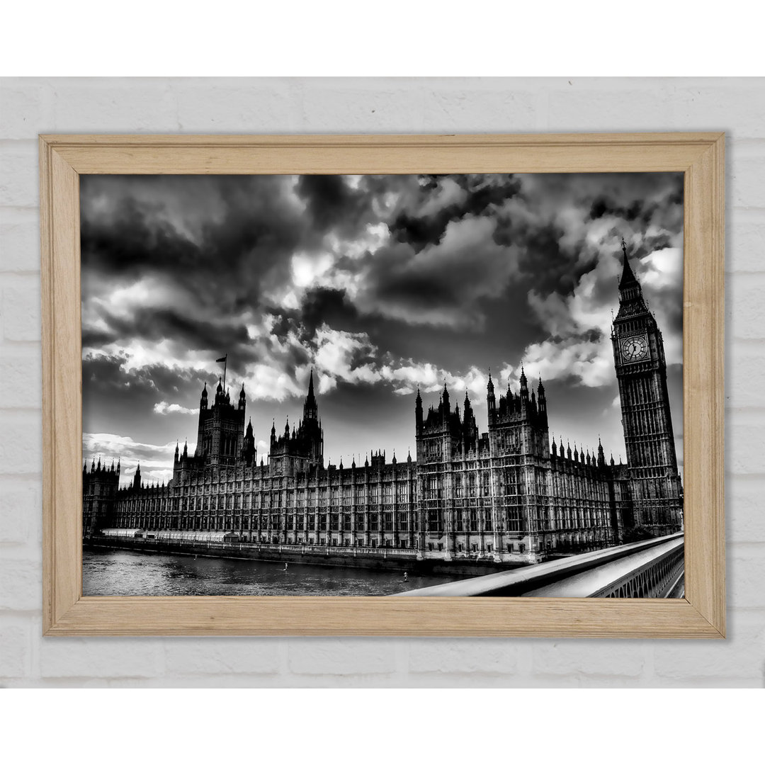 London Houses Of Parliament Schwarz-Weiß-Sturmwolken - Druck