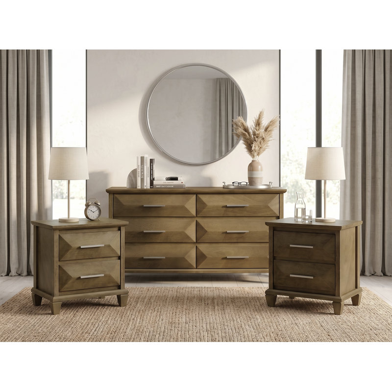 Pasha Transistional 3 Pieces Bedroom Set, 3 Pcs: Dresser, 2 Nightstands, Antique Oak