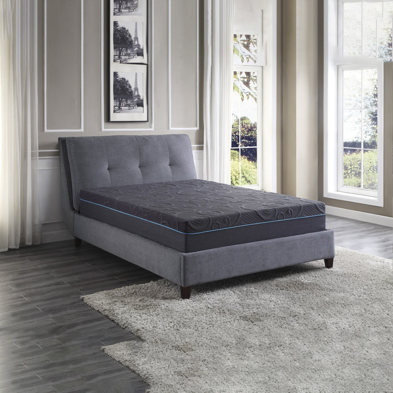 Matelas hybride en mousse viscoélastique imprégnée de gel 11 pouces, très grand californien, gris foncé, matelas dans une boîte