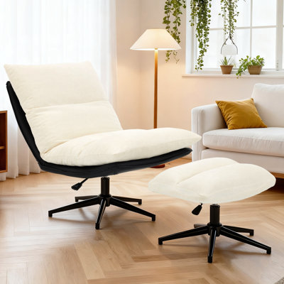 Fauteuil lounge pivotant à 360° avec repose-pieds, fauteuil inclinable rembourré avec dossier à 4 positions, hauteur réglable pour salon, chambre, bureau à domicile