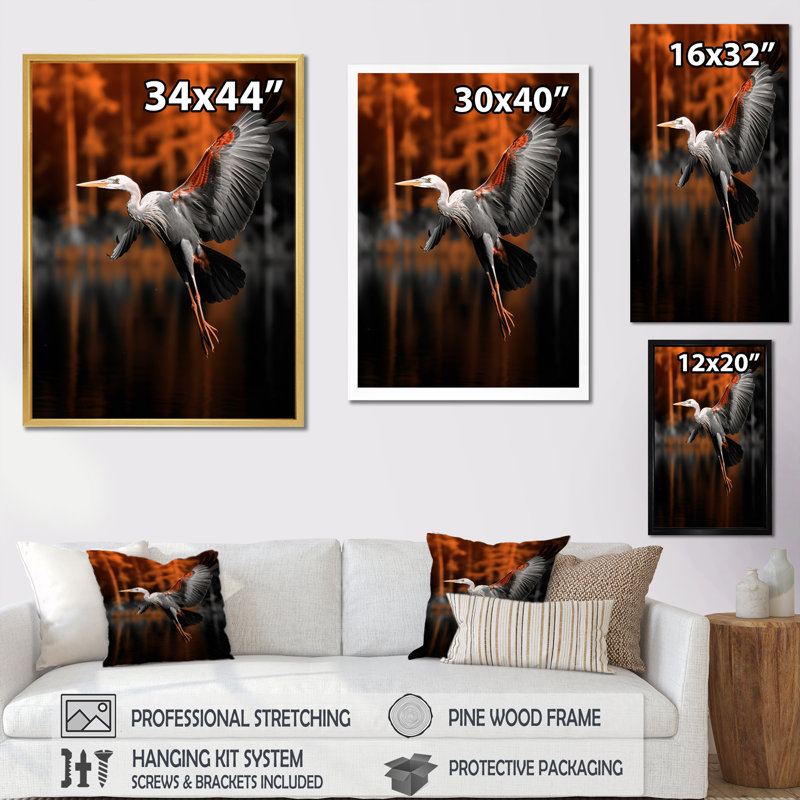 Reproduction d'art sur toile, "Heron gracieux en automne II" par Lazavier, H 32 po x l 24 po x P 1 po, Cadre photo blanc