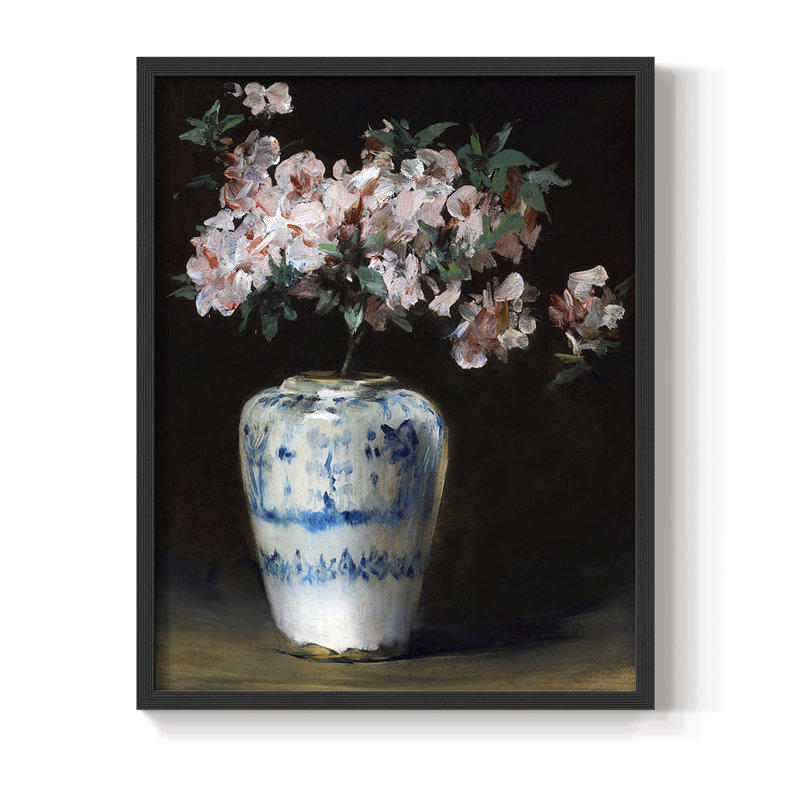 Pink Azalea Framed Print - Solid Wood, Black, 10" H x 8" W