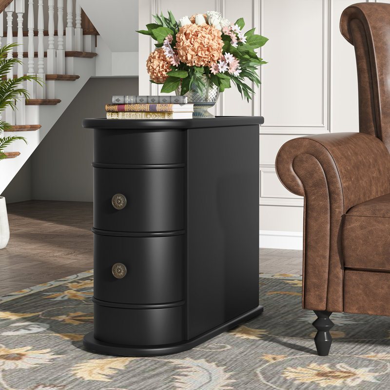 Chad Block 2 - Drawer Solid End Table, No Assembly Required, Finished Back, Black