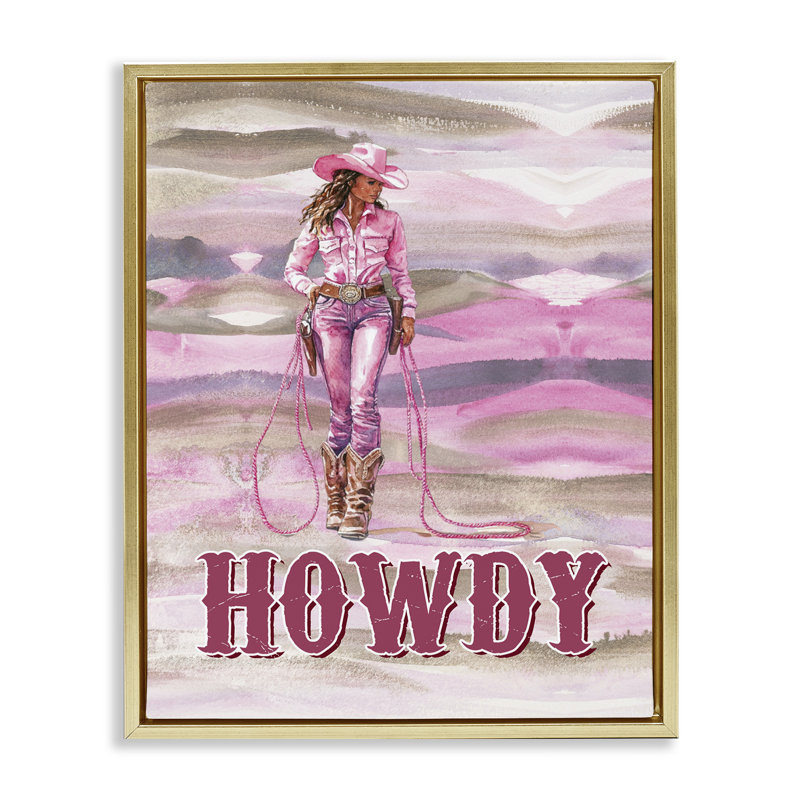  Pastel Howdy Cowgirl Canvas Wall Art by Lettered and Lined, H 21 po x l 17 po, Cadre flottant métallique doré