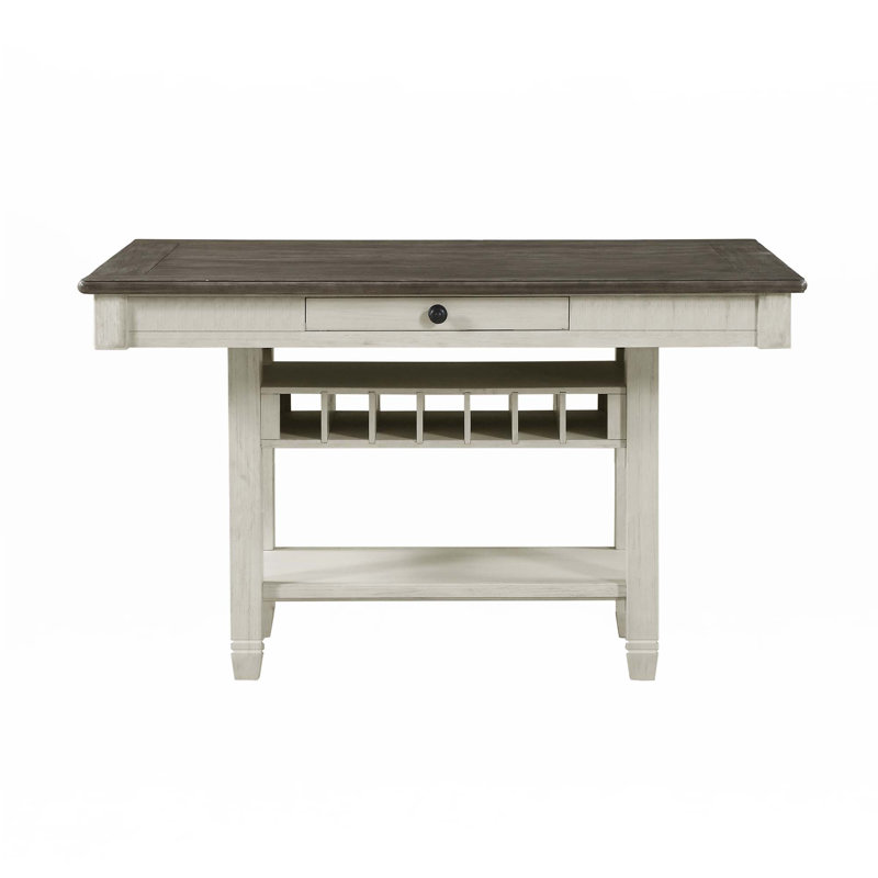 Ensemble de salle à manger à hauteur de comptoir 7 pièces style classique, Blanc antique, Crème/gris