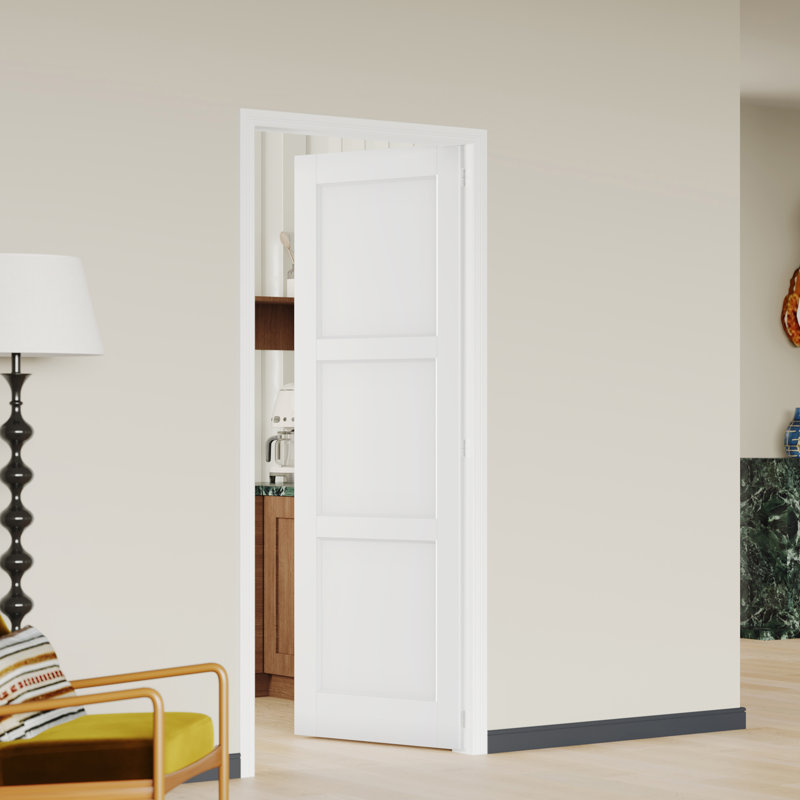 Porte intérieure avec cadre assorti - porte de garde-manger intérieure en panneau de fibres à densité moyenne blanc à 3 panneaux de style Shaker moderne