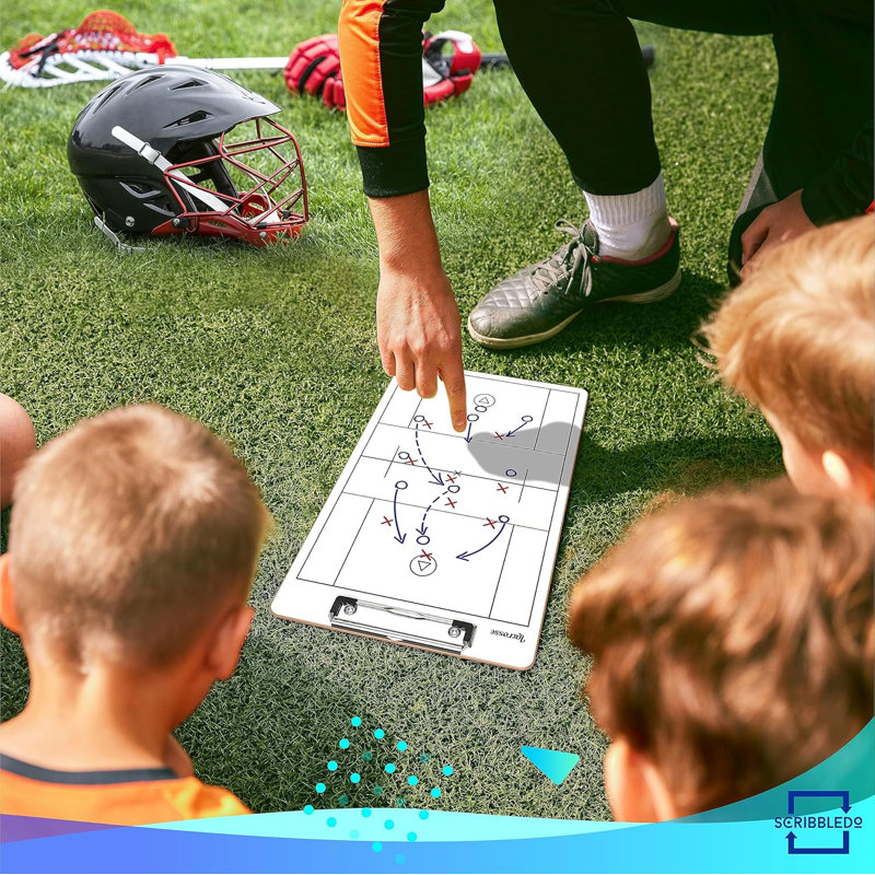 Scribbledo Lacrosse tableau blanc effaçable pour autocars 15 po x 9 po Lacrosse Tableau blanc Fournitures pour entraîneur Presse-papiers Accessoires pour la crosse