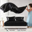 Drap de luxe noir 7 pièces en satin 100% satin, froissé, doux sur les cheveux, 1 plat, 2 ajustés, 4 taies d'oreiller à surface lisse, réduit les frisottis,