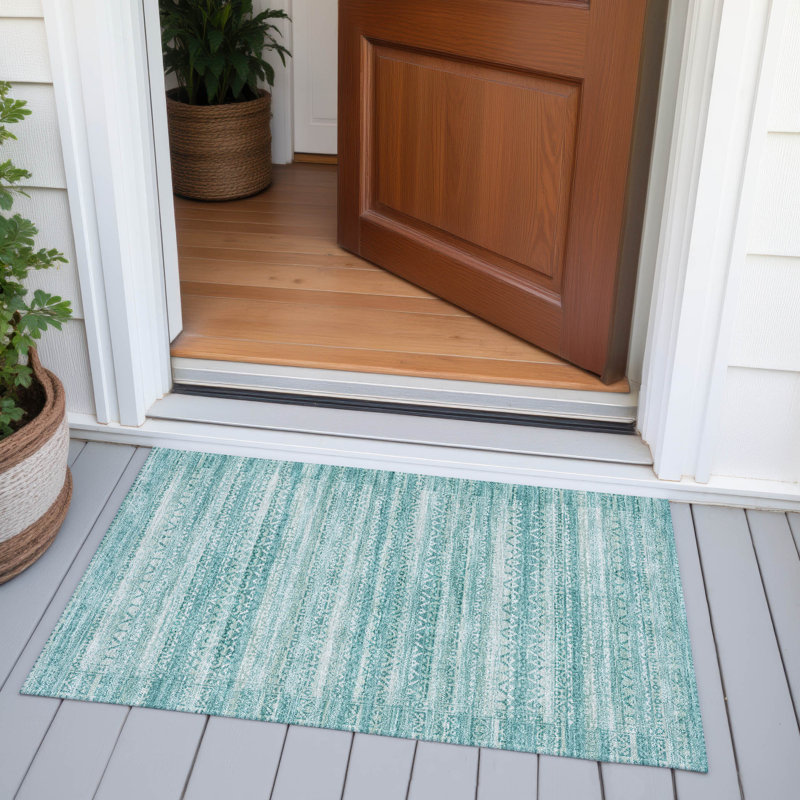 Machine Washable Indoor/Outdoor Xhevrie Aqua Rug, Rectangle 1 pi 8 po x 2 pi 6 po