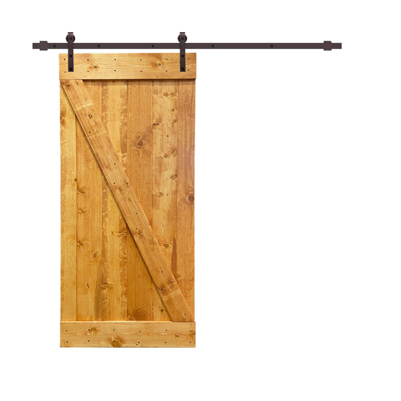 Porte de grange peinte en bois et métal à panneaux avec ensemble de quincaillerie d’installation, 30 po x 84 po, Noir mat