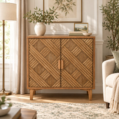 Asante Farmhouse 2-Door Solid Wood Handcrafted Accent Cabinet with Wood Handles,Rich Brown