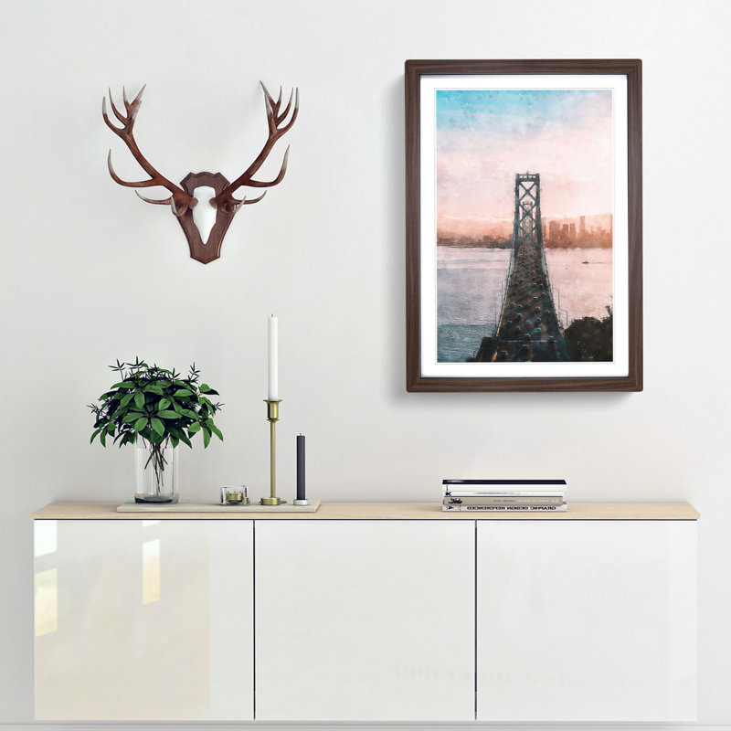 Bridge in San Francisco - Picture Frame Graphic Art Print, 63cm H x 45cm W x 2cm D, Walnut Framed