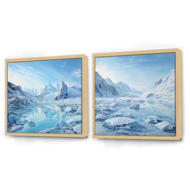 Glacier Winter Scenery au Groenland - ensemble de 2 collages carrés Glacier, Cadre flottant brun, H 30 po x l 61 po