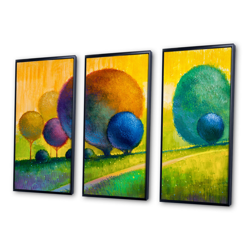 Décoration murale arbres colorés colorés III - Paysages, L 48 po x H 32 po, Cadre noir