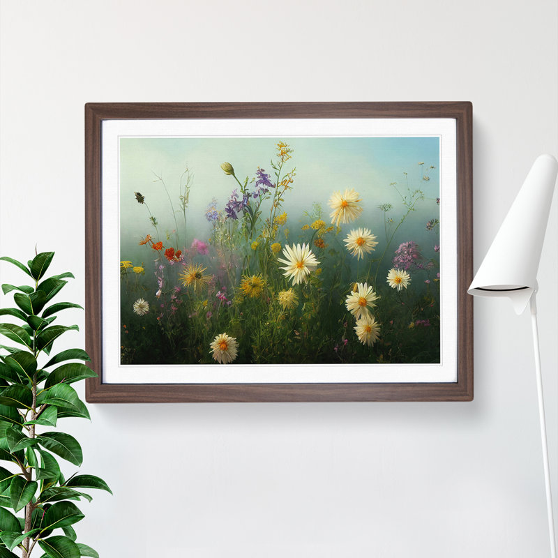 Resplendent Wildflowers - Single Picture Frame Painting, 46cm H x 64cm W x 2cm D, Walnut Framed