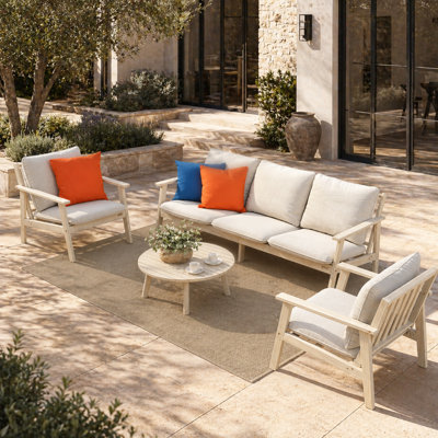 4-Piece Outdoor Patio Conversation Set With Deep Seating And Coffee Table, Solid Wood Frame