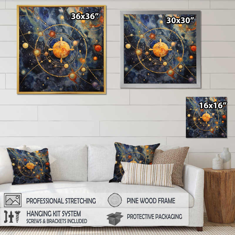 Bleu et jaune galactique, H 36 po x l 36 po x P 1,5 po, Cadre photo noir