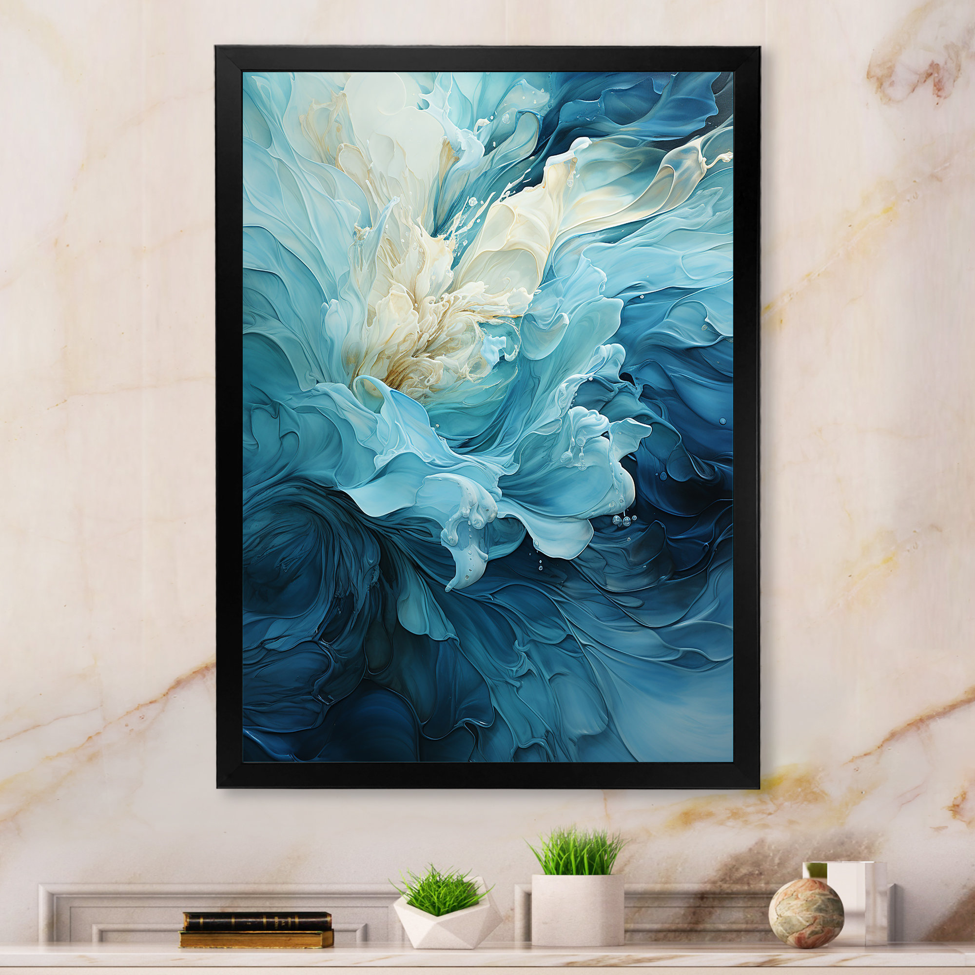 Design Art Aqua Blue And White Serenity Swirl III - Abstract Spirals Canvas Wall Art_106199 ...