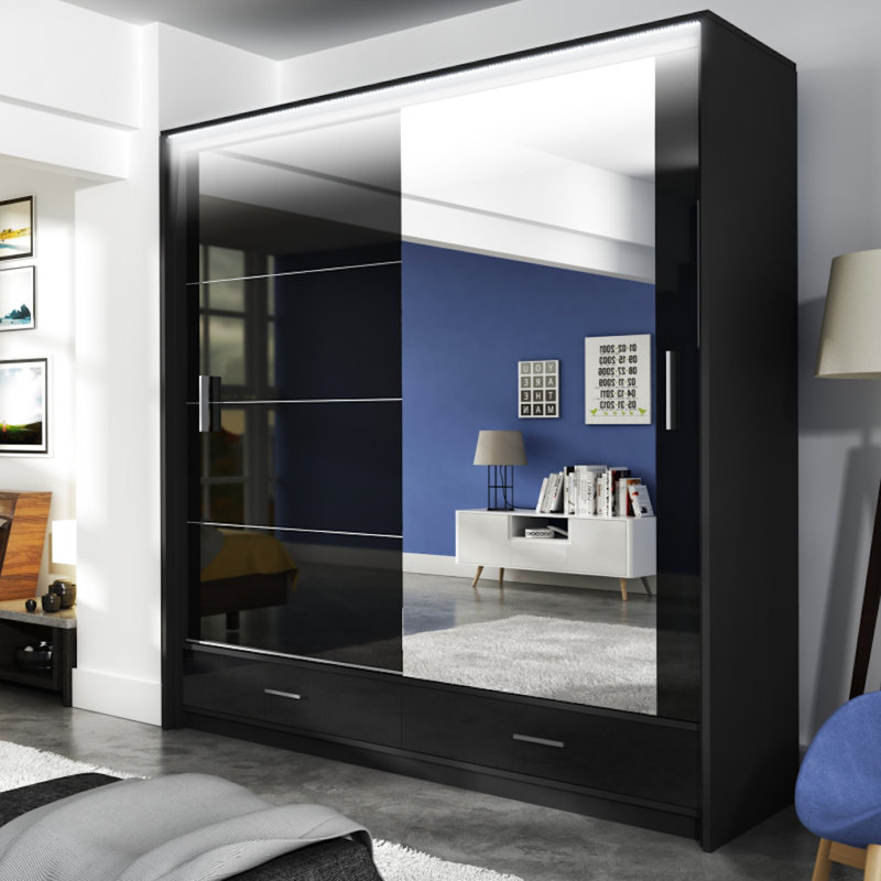 Keneisha 2 Door Solid + Manufactured Wood Wardrobe, Black