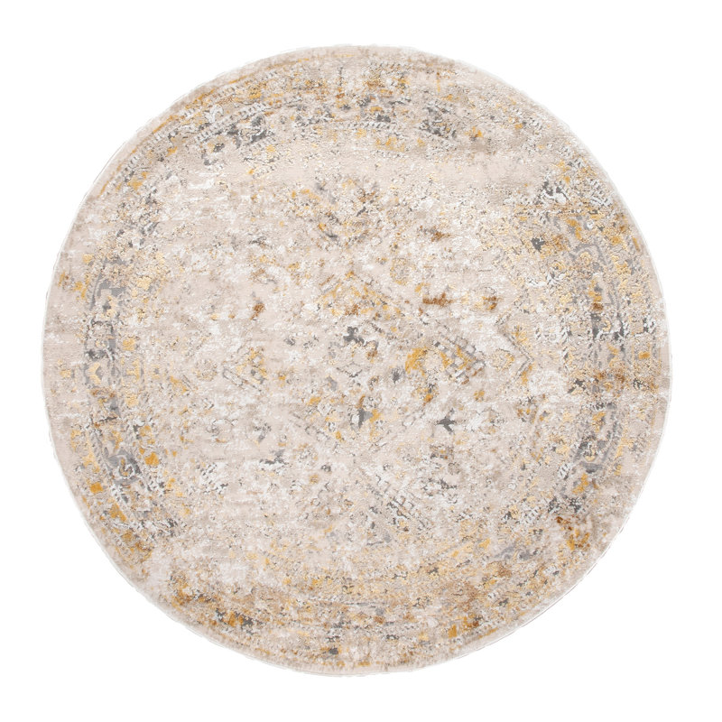 Tapis jaune tissé à la machine Fusco, Rond 5 pi