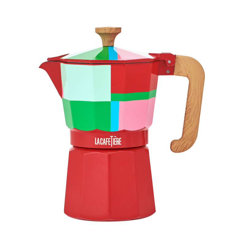 La Cafetière Venice 6 Cup Espresso Maker, Utopian Lines 290ml Aluminium Brewer with High Temperature Silicone Gasket and Wooden Handle