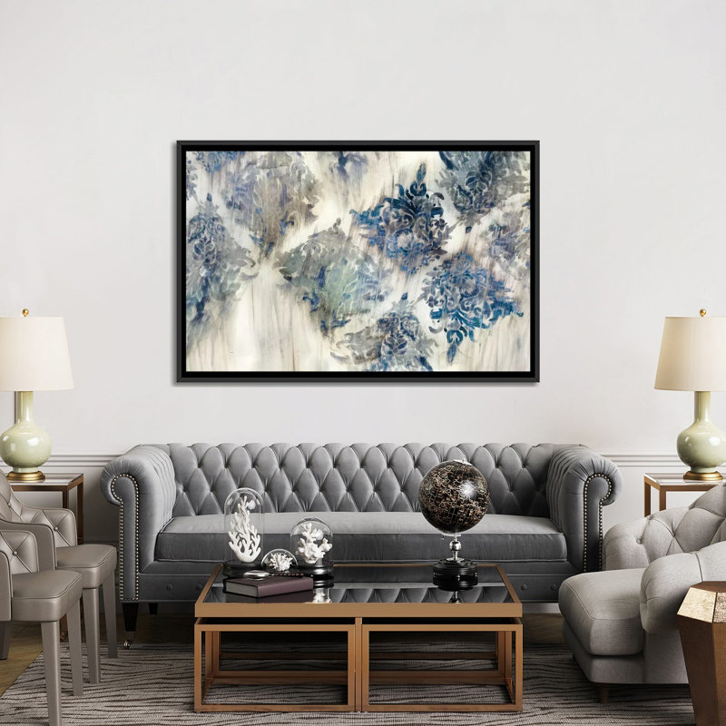 «Lucid Damask II», impression sur toile, H 18 po x l 26 po x P 1,5 po, Toile avec cadre noir, Pas de tapis
