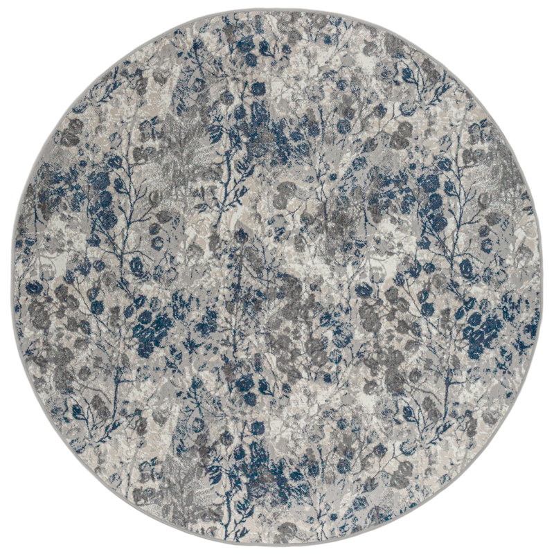 Tapis floral bleu Mamane, Rond 5 pi 3 po