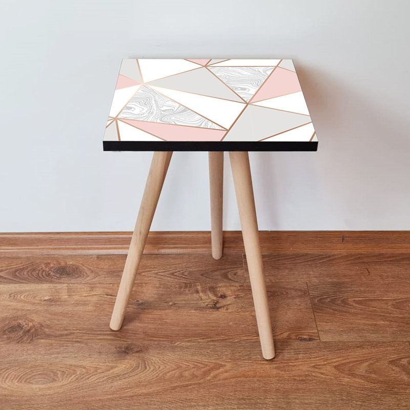 Table d'appoint moderne avec pieds en bois de hêtre, rose, blanc et gris, 13,8 x 16,5 x 13,8 pouces | 100% panneau de fibres à densité moyenne, épaisseur: 0,7 pouce | Conception géométrique, parfaite pour le salon et la chambre à coucher, meubles élégants et fonctionnels