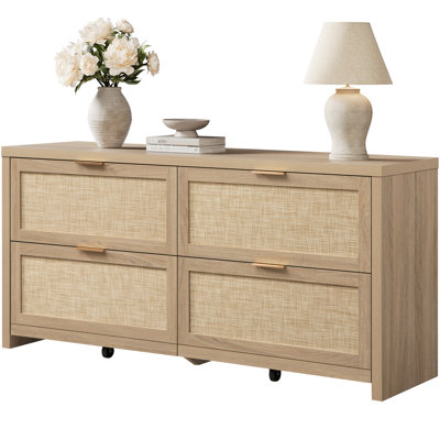 Commode à 4 tiroirs de 60,83 po de largeur avec beaucoup de rangement Boho