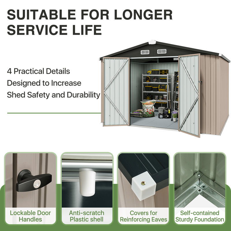 Outdoor 10 Ft. W X 8 Ft. Large Metal Storage Shed With Door Lock and Floor