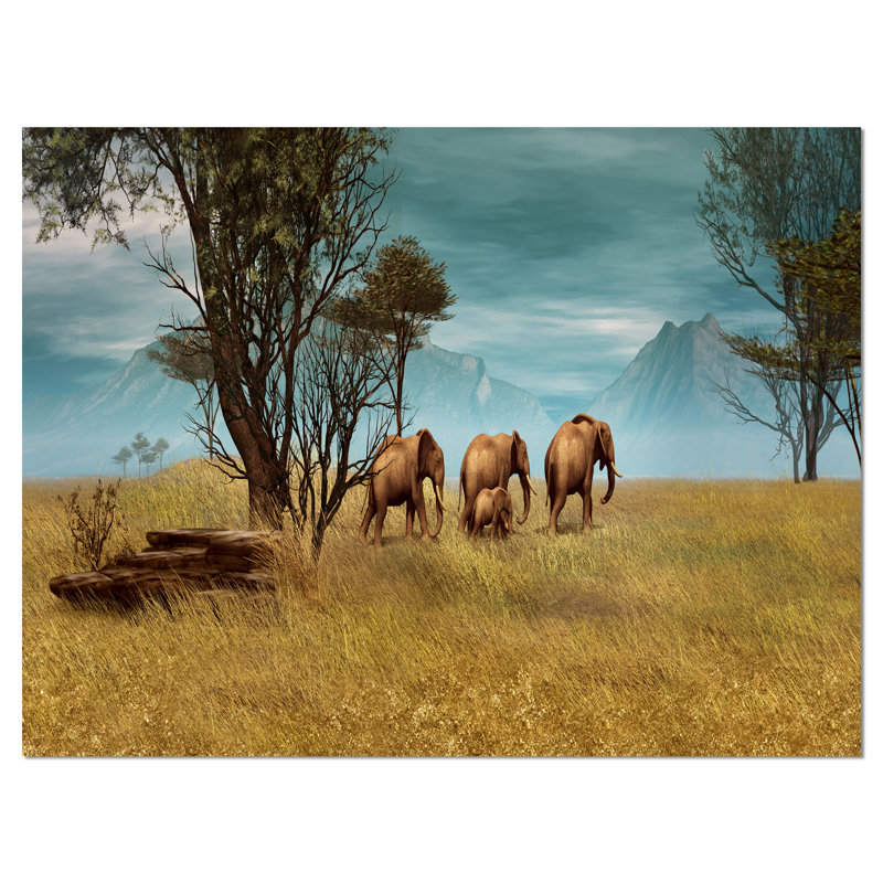 «African Elephants Panorama», photographie, H 16 po x l 32 po x P 1 po, Toile tendue