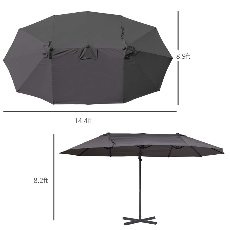 Très grand parasol double face gris élégant en acier pour le confort de la piscine et de la cour arrière